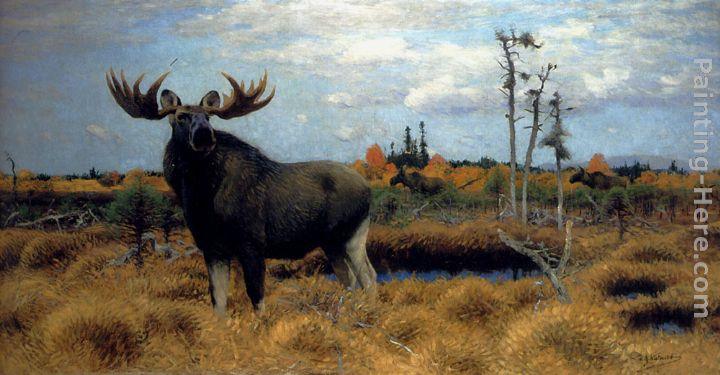 Wilhelm Kuhnert Elks In A Marsh Landscape